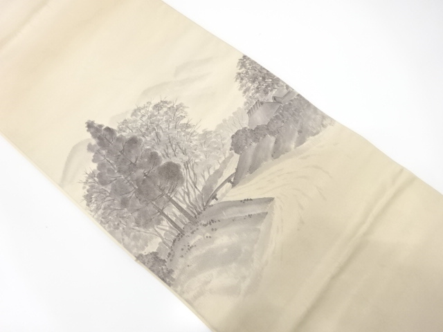 JAPANESE KIMONO / ANTIQUE FUKURO OBI / SILK / SCENERY OF COUNTRYSIDE